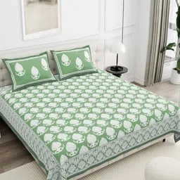 SWITCHON Olive Green & White Printed 300 TC Cotton King Bedsheet Set 2.74 m X 2.74 m-picture-9