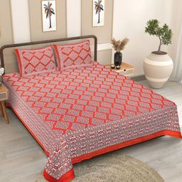 Texstylers Red Ethnic Motifs Printed Cotton 186TC Queen Size Bedsheet Set 2.08 m x 2.28 m-picture-14