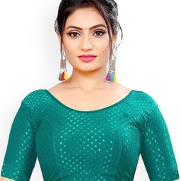 SS Sanket Synthetics Women Woven Design Round Neck Half Sleeves Slip On Saree Blouse-image-30