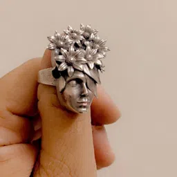 Dulcett Oxidized Silver Face Shape Adjustable Finger Ring-12