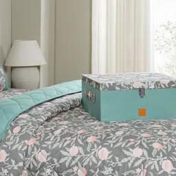 MASPAR Pink & Grey Floral Printed Cotton Double Queen Superfine Bedding Set-53