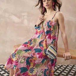 InWeave Tropical Printed Shoulder Straps A-Line Maxi Dress-image-5