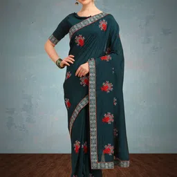 DIVASTRI Embellished Embroidered Silk Blend Saree-image-15