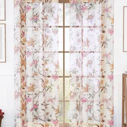 Story@home Cream-Coloured & Green Set of 2 Floral Sheer Long Door Curtain-18