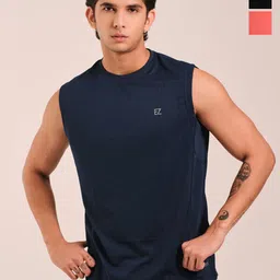 EAZY Pack Of 3 Round Neck Dry-Fit Tank Vests EZ_QDRN_NAVY_BLACK_CORAL_S-picture-35