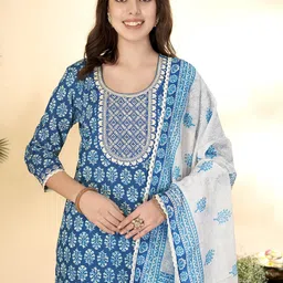 Anouk Women Ethnic Motifs Embroidered Regular Sequinned Pure Cotton Kurta with Palazzos & With Dupatta image 2