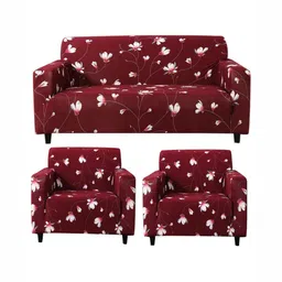 HOKIPO Red & White Printed Polyester 5 Piece Sofa Cover-24