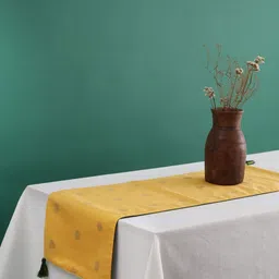 Eyaas Yellow & Green Printed Cotton Silk Rectangular Table Runner-41