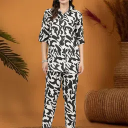 Moda Rapido Abstract Printed Shirt Collar Neck Shirt With Trousers Co-Ords-image-6