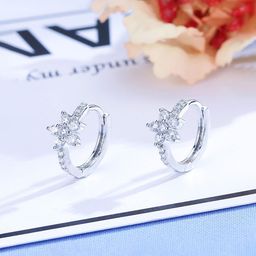 Designs & You Silver-Plated American Diamond Studded Floral Shaped Hoop Earrings-9