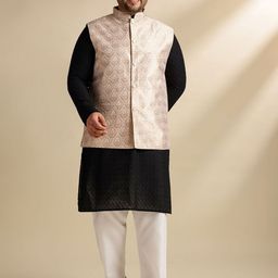 SOJANYA PLUS Men Plus Size Embroidered Cotton Kurta with Pyjama & Nehru Jacket-image-100