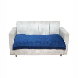 Fashion Throw Teal Blue Self Design Velvet 4 Seater Sofa Cover-image-6