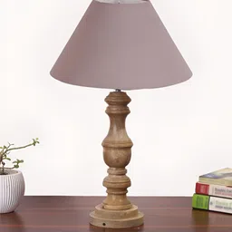 Devansh Grey & Brown Wooden Frustum Shaped Table Lamp-18