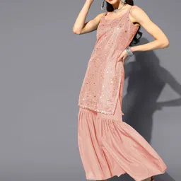 Ahalyaa Abstract Printed Square Neck Net Kurti With Sharara & Dupatta image 2