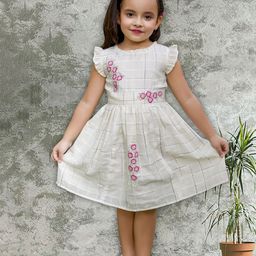 TINY TWILLS Girls Checked Printed Flared Sleeve Fit & Flare Dress-image-96