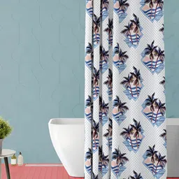ArtzFolio Blue and White Geometric Printed Waterproof Shower Curtain-image-72