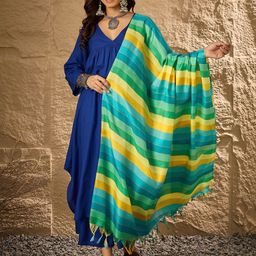 InWeave V-Neck A-Line Kurta With Palazzos And Dupatta-15