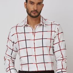 Mufti Men Spread Collar Windowpane Checks Checked Cotton Slim Fit Casual Shirt-picture-49