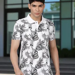 Kryptic Men Floral Printed Polo Collar Tropical Pockets T-shirt-image-53