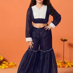 Sangria Girls Printed Crop Top & Sharara Set-image-92