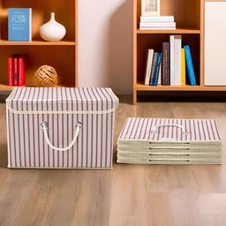 Aura Cream 5 Pieces Printed Large Foldable Cotton Drawer Organizers-2