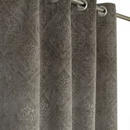 Aura Grey 2 Pieces Ethnic Motifs Printed Velvet Window Curtains-picture-9