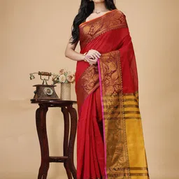 SLAGHA Ethnic Motifs Zari Silk Cotton Taant Saree-image-40
