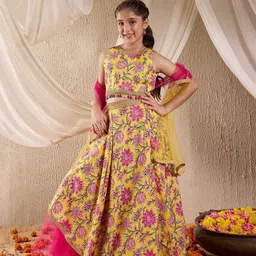 pspeaches Girls Printed Gotta Patti Cotton Ready to Wear Lehenga & Blouse With Dupatta-image-42