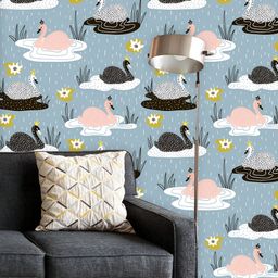 ArtzFolio Printed UV-Resistant Anti-Bacterial Hand Drawn Swan Peel & Stick Wallpaper-image-2