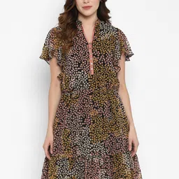 Taurus Animal Print Flutter Sleeve Fit & Flare Dress-image-4