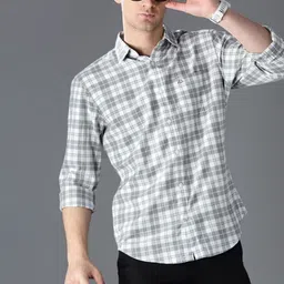 British Club Men Comfort Slim Fit Tartan Checks Opaque Checked Casual Shirt-image-80