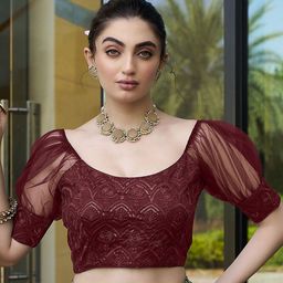 HERE&NOW Embroidered Puff Sleeved Saree Blouse-picture-37