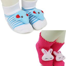 NESKA MODA 6 To 12 Months Baby Set Of 2 Pair Cotton Anti Slip Face Ankle Socks/ Booties-23