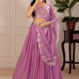 ODETTE Floral Embroidered Semi-Stitched Lehenga Choli With Dupatta-image-83