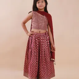 Sangria Girls Embroidered Lehenga Choli With Dupatta-8