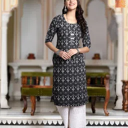 Moda Rapido Selection Of 2 Geometric Printed Round Neck Straight Kurtas-image-93