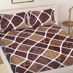 FABINALIV Brown & White Geometric Printed Wool 300 TC King Bedsheet 2.50 m X 2.25 m-picture-45