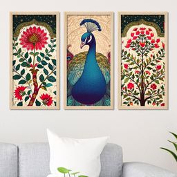 ArtVibes Beige & Blue 3 Pieces Printed Wooden Paintings Wall Art-image-44