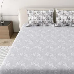 MAFATLAL Grey & White Floral 186 TC Pure Cotton King Bedsheet Set 1.08 m x 1.08 m-image-25