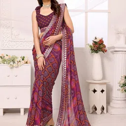 KALINI Bandhani Printed Embroidered Leheriya Saree-image-95