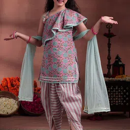 Libas KIDS Girls Floral Printed Regular Gotta Patti Pure Cotton Kurta with Dhoti Pants-picture-41