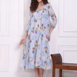 W Women Floral Printed Shoulder Straps Midi Dress With Jacket-picture-44