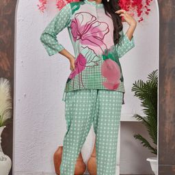 Moda Rapido Floral Printed Mandar Collar Long Sleeves Shirt With Trousers-picture-48