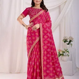 HERE&NOW Bandhani Printed Embroidered Bandhani Saree-picture-43
