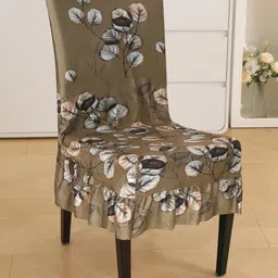Dakshya Industries Brown and White Floral Printed Frill Chair Covers-image-34