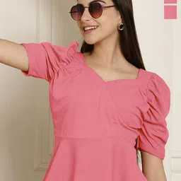 Metronaut Women Pack Of 2 Puff Sleeve Peplum Top-picture-18