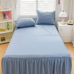 JC HOME Blue 150 TC Fitted Queen Bedsheet with 2 Pillow Covers-image-39