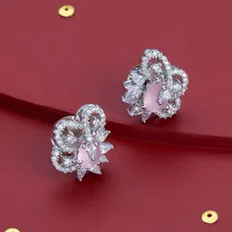 Kushal's Fashion Jewellery Rhodium-Plated Zircon Studded Teardrop Shaped Studs-image-26