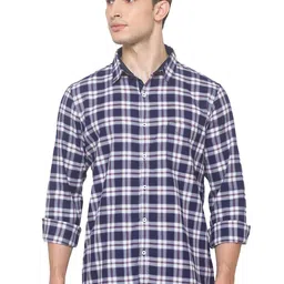 SNX Men Tailored Fit Tartan Checked Spread Collar Pure Cotton Casual Shirt-picture-36