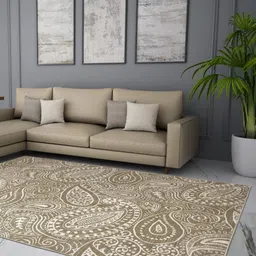 Welspun Brown & White Ethnic Motifs Anti-Skid Carpet-19